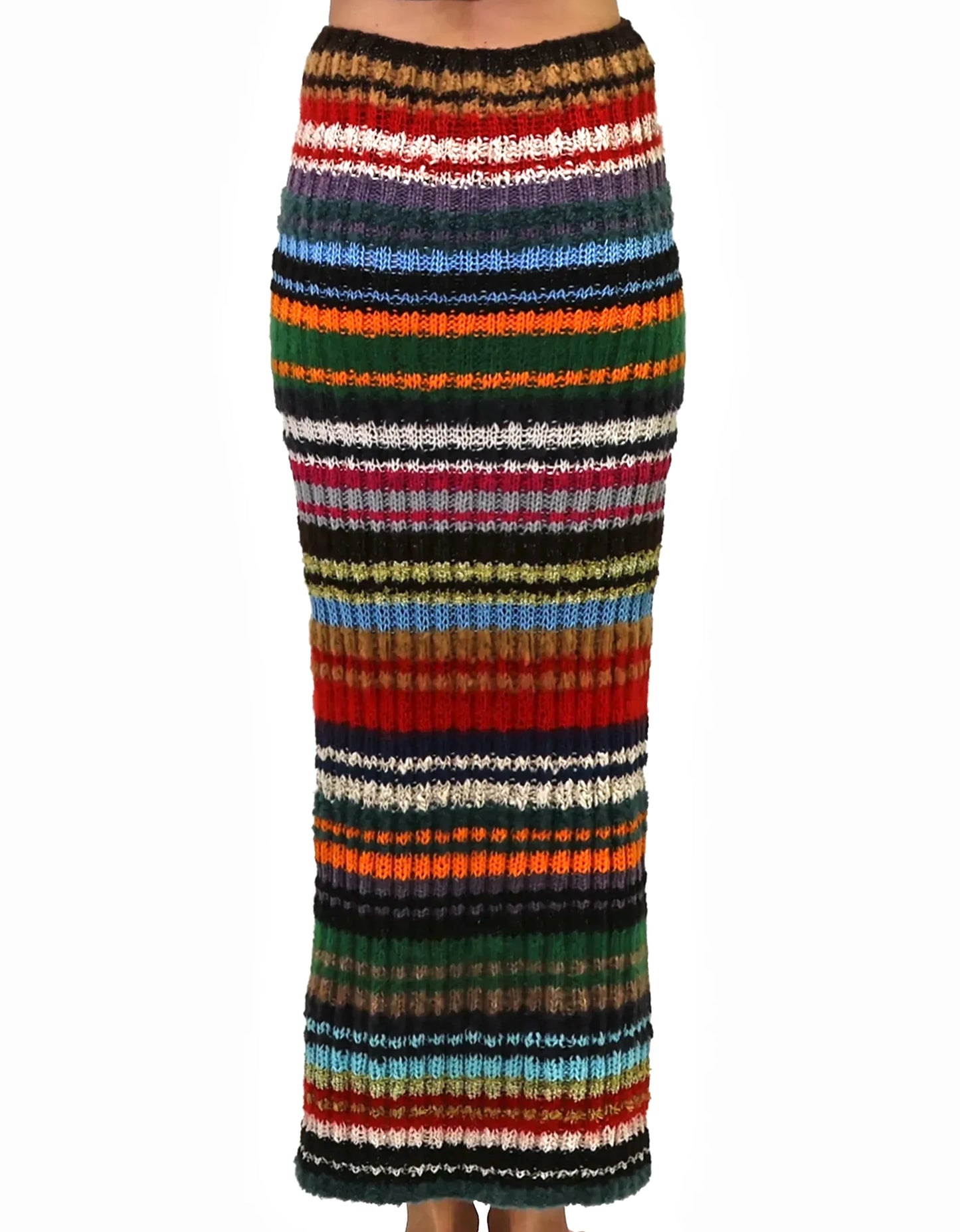 Hana | striped rib knit skirt with zip and elastic waist