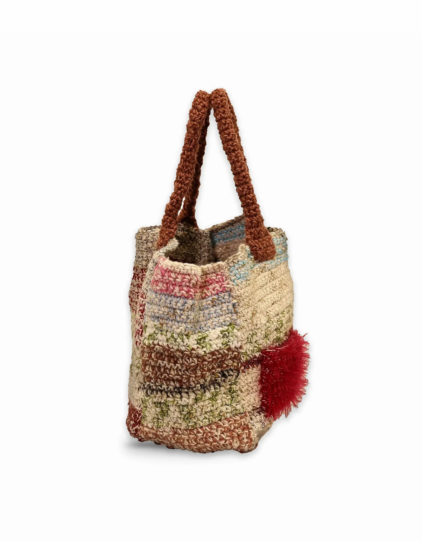 Fitore | stripe crochet cabat with fluffy red pocket