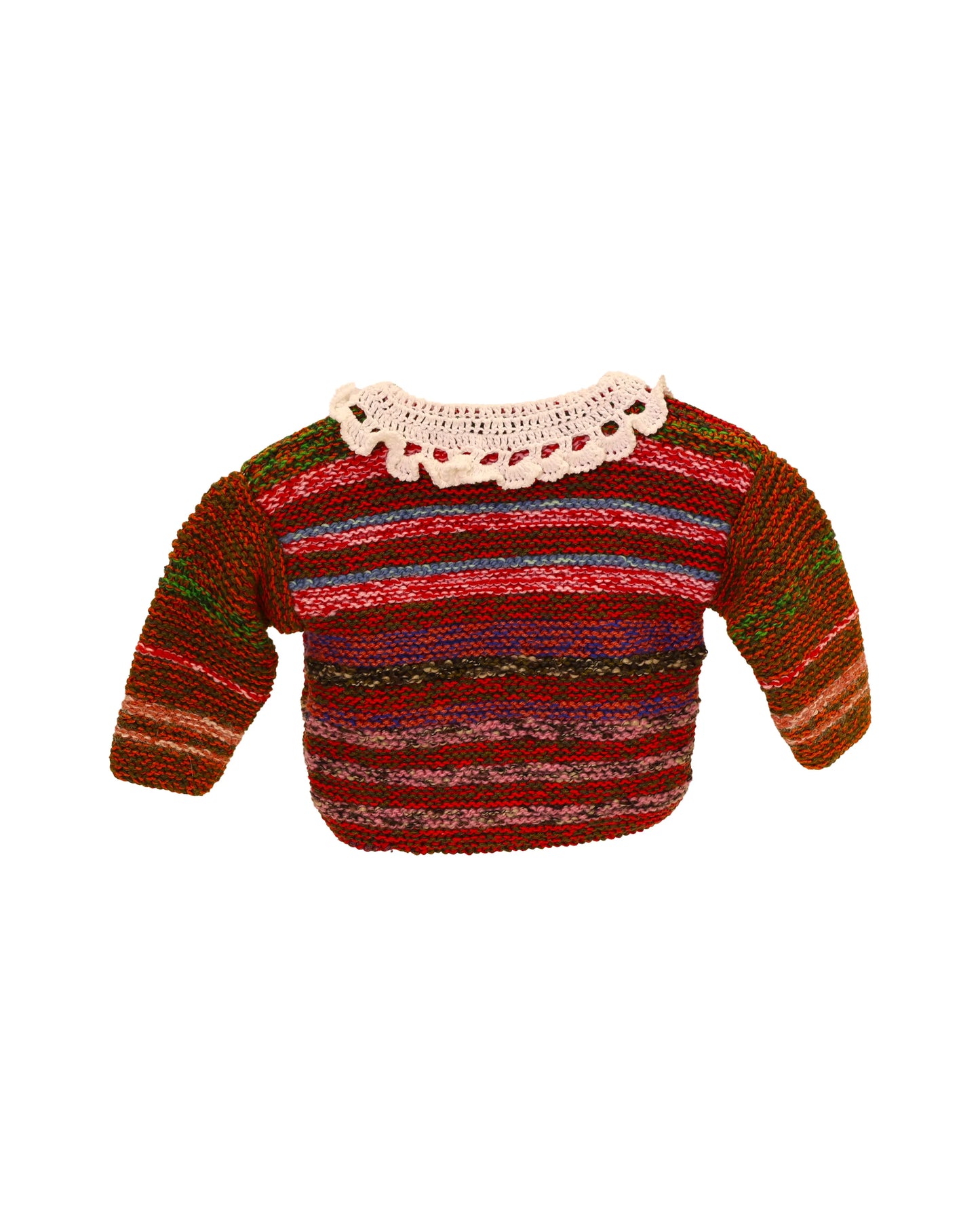 Shpirti | stripe knit cardigan with crochet lace collar and buttons