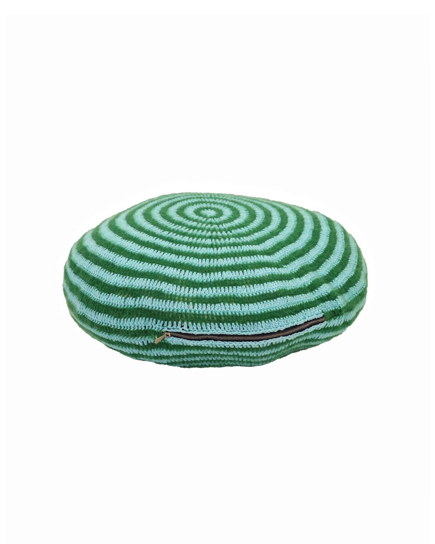 Mal | round bi-color stripe crochet pillow with down inlet