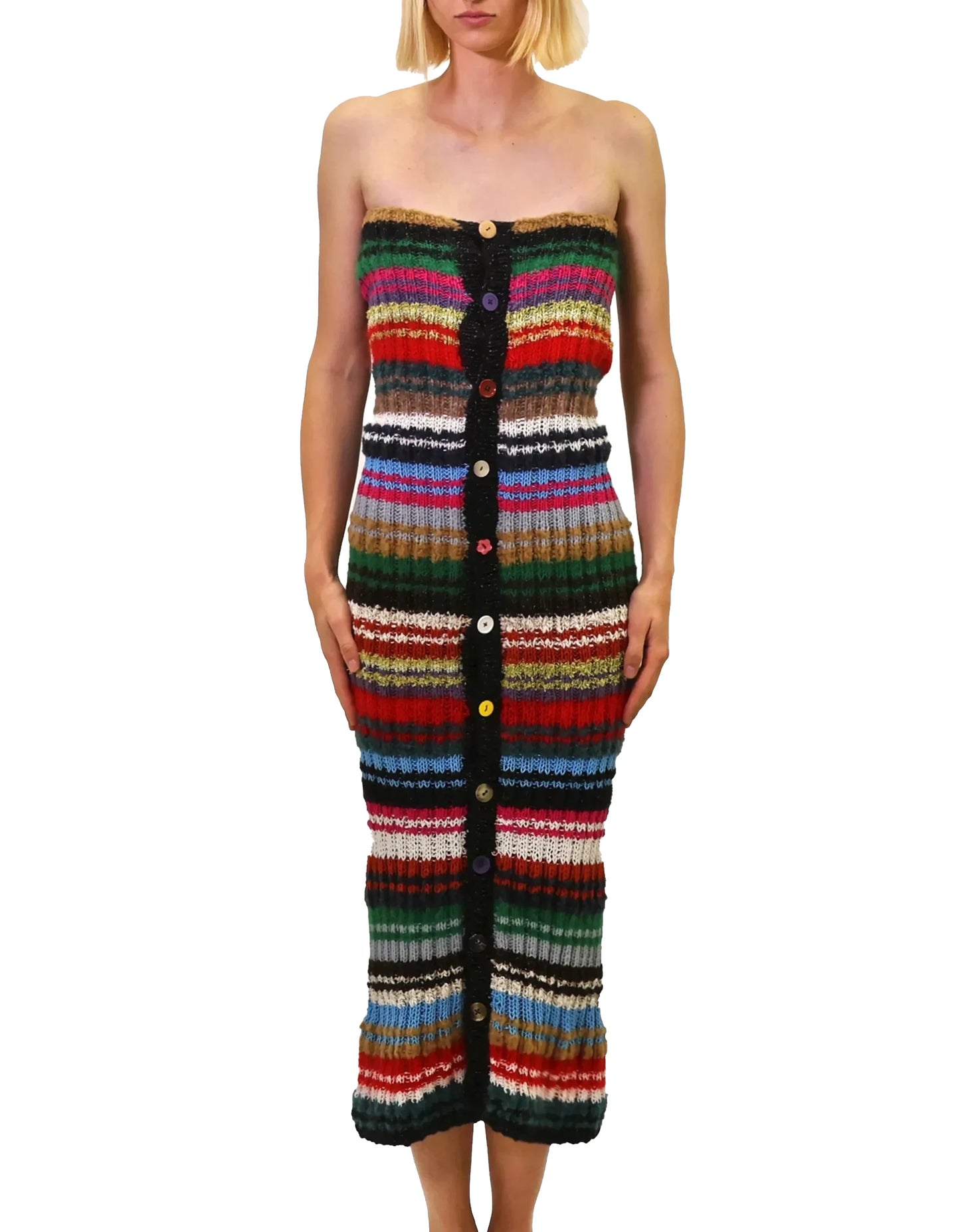 Hana | striped rib knit dress/skirt with buttons and elastic in waist