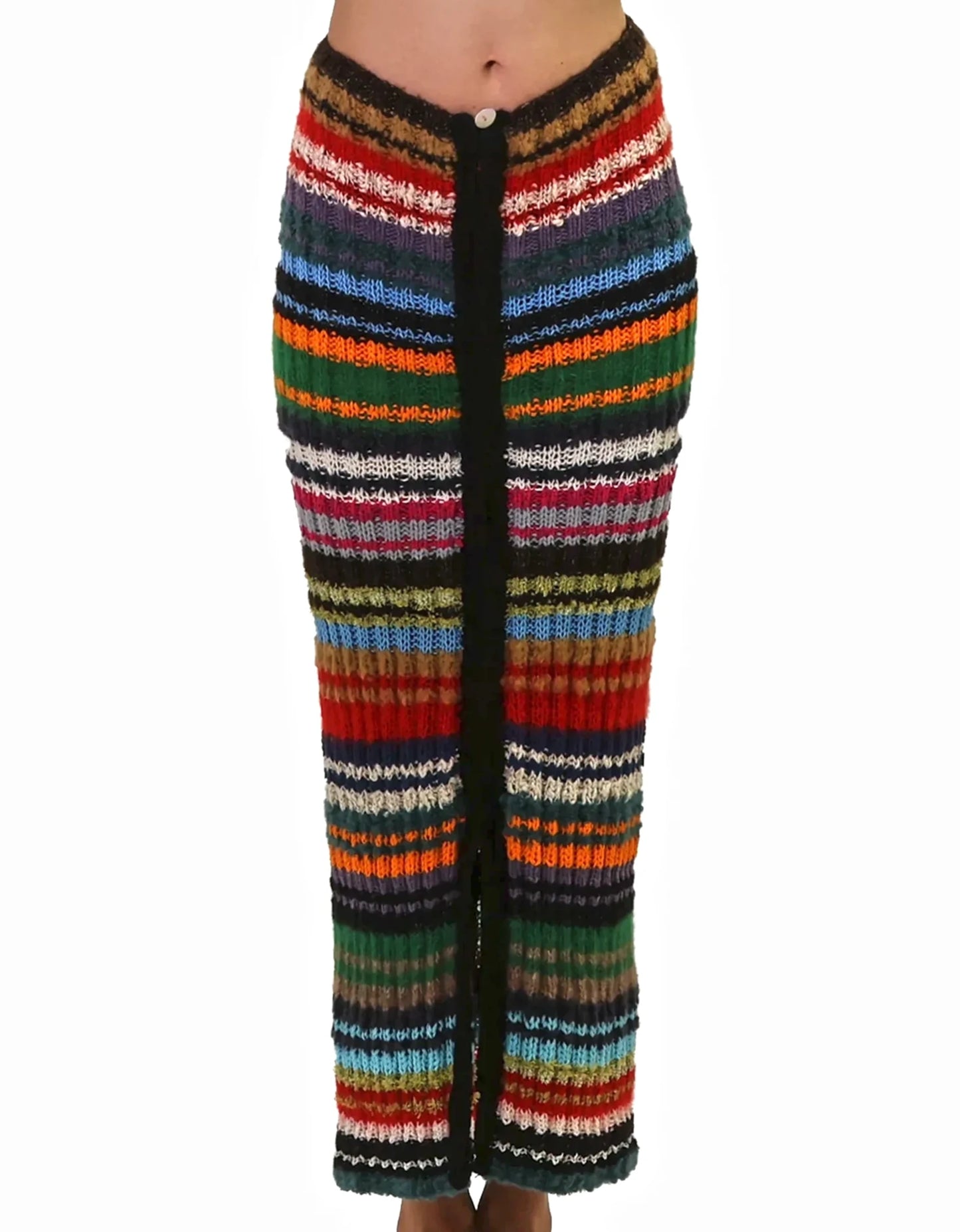 Hana | striped rib knit skirt with zip and elastic waist