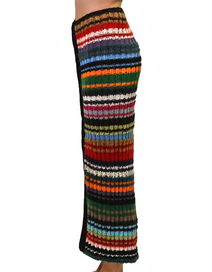 Hana | striped rib knit skirt with zip and elastic waist