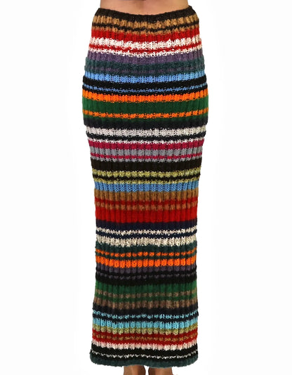 Hana | striped rib knit skirt with zip and elastic waist