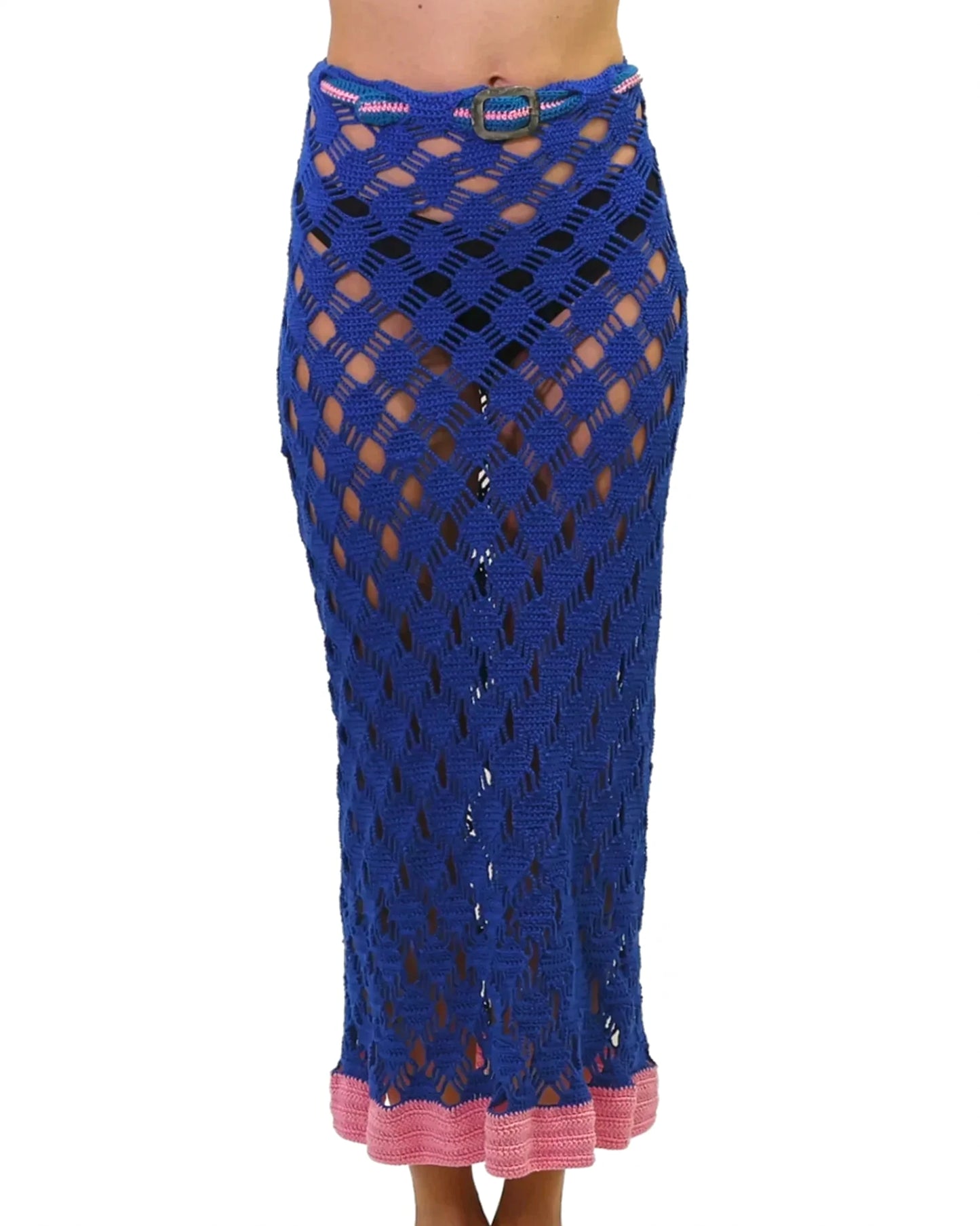 Besa | bias vichy skirt with belt