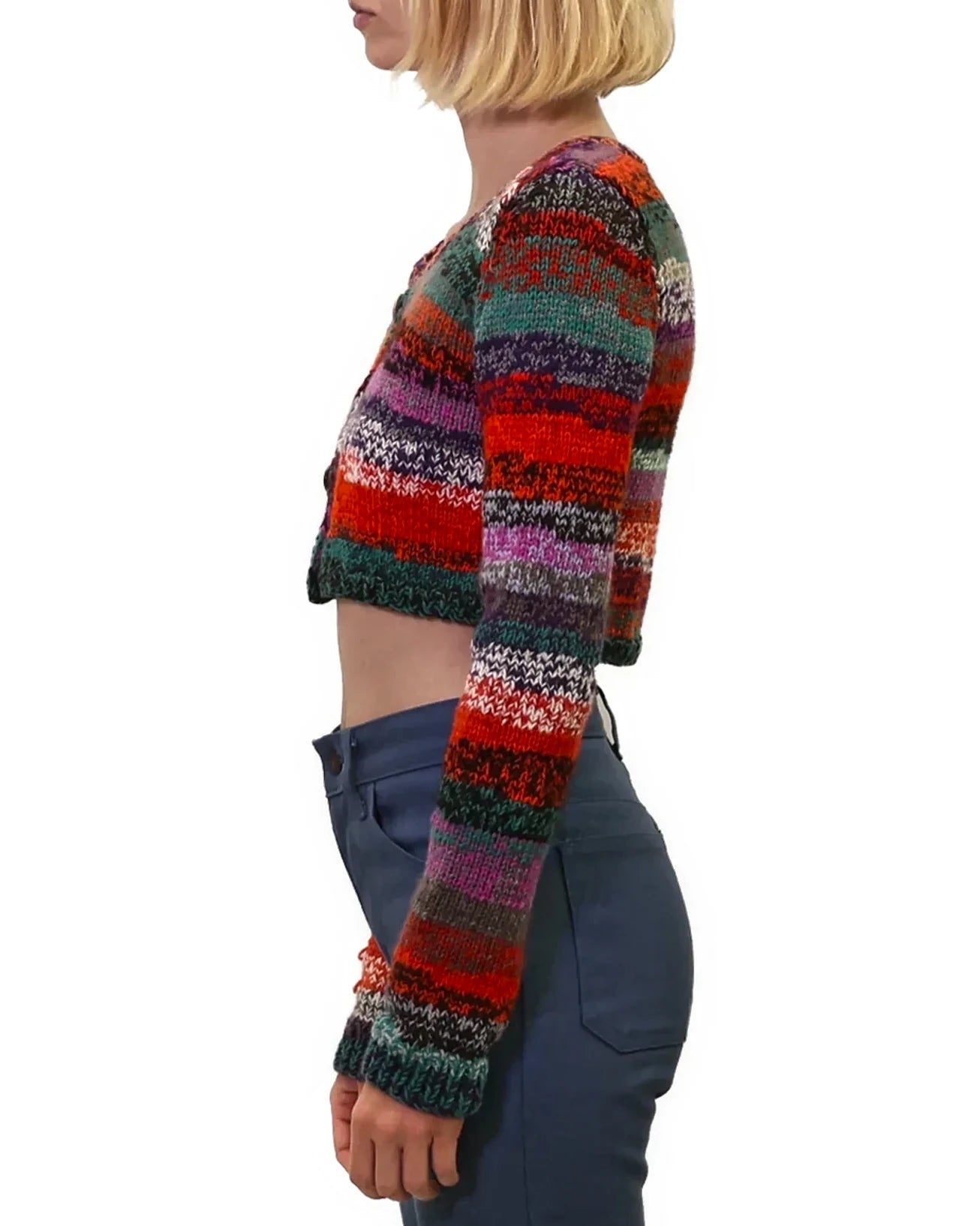 Yllka | cropped stripe plain knit cardigan with various buttons