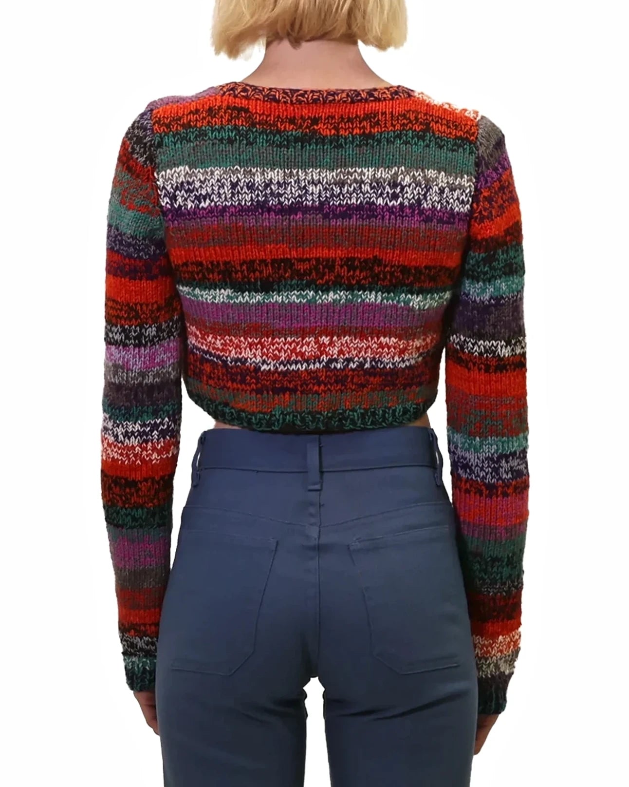 Yllka | cropped stripe plain knit cardigan with various buttons