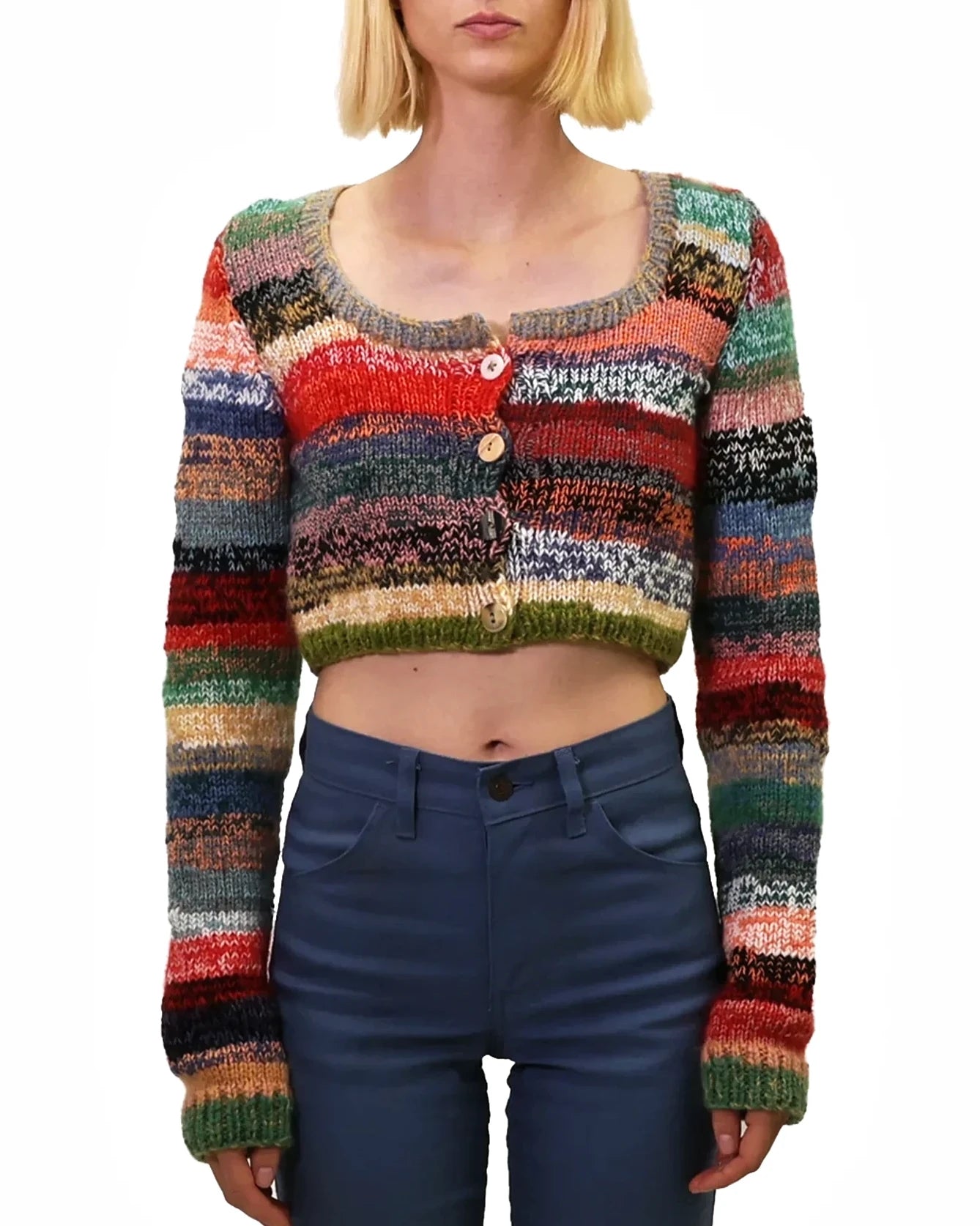 Yllka | cropped stripe plain knit cardigan with various buttons