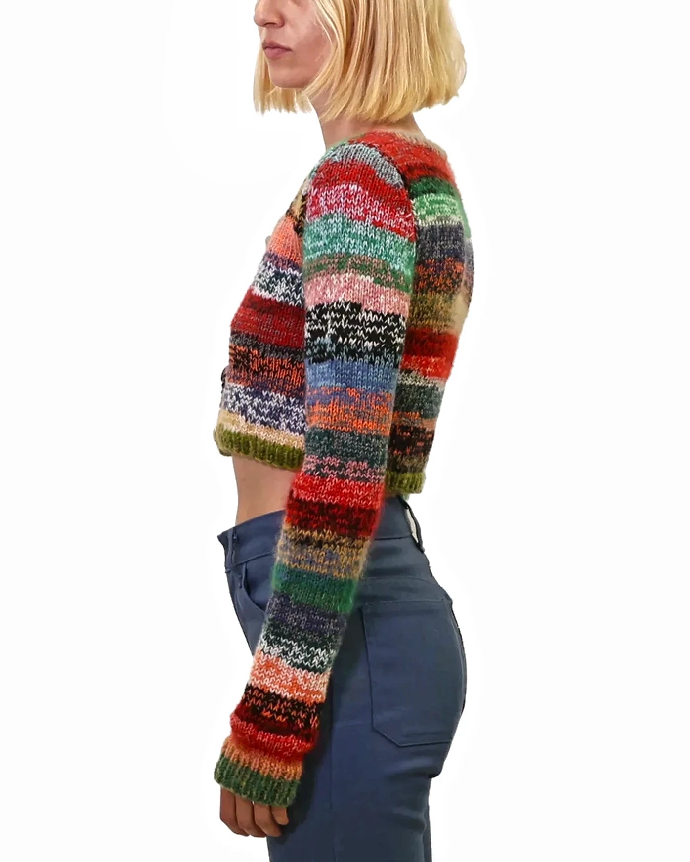 Yllka | cropped stripe plain knit cardigan with various buttons