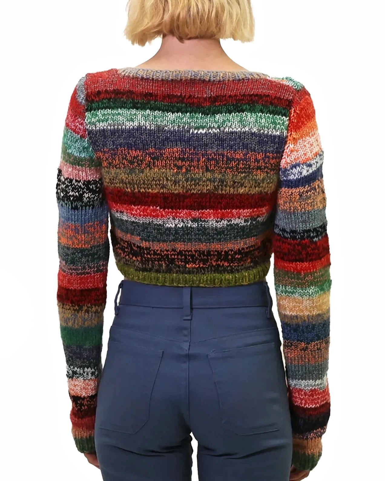 Yllka | cropped stripe plain knit cardigan with various buttons