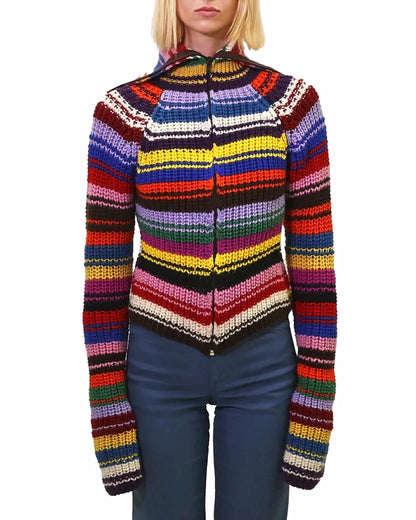 Shqipe | long turtle rib stripe knit cardigan with zip