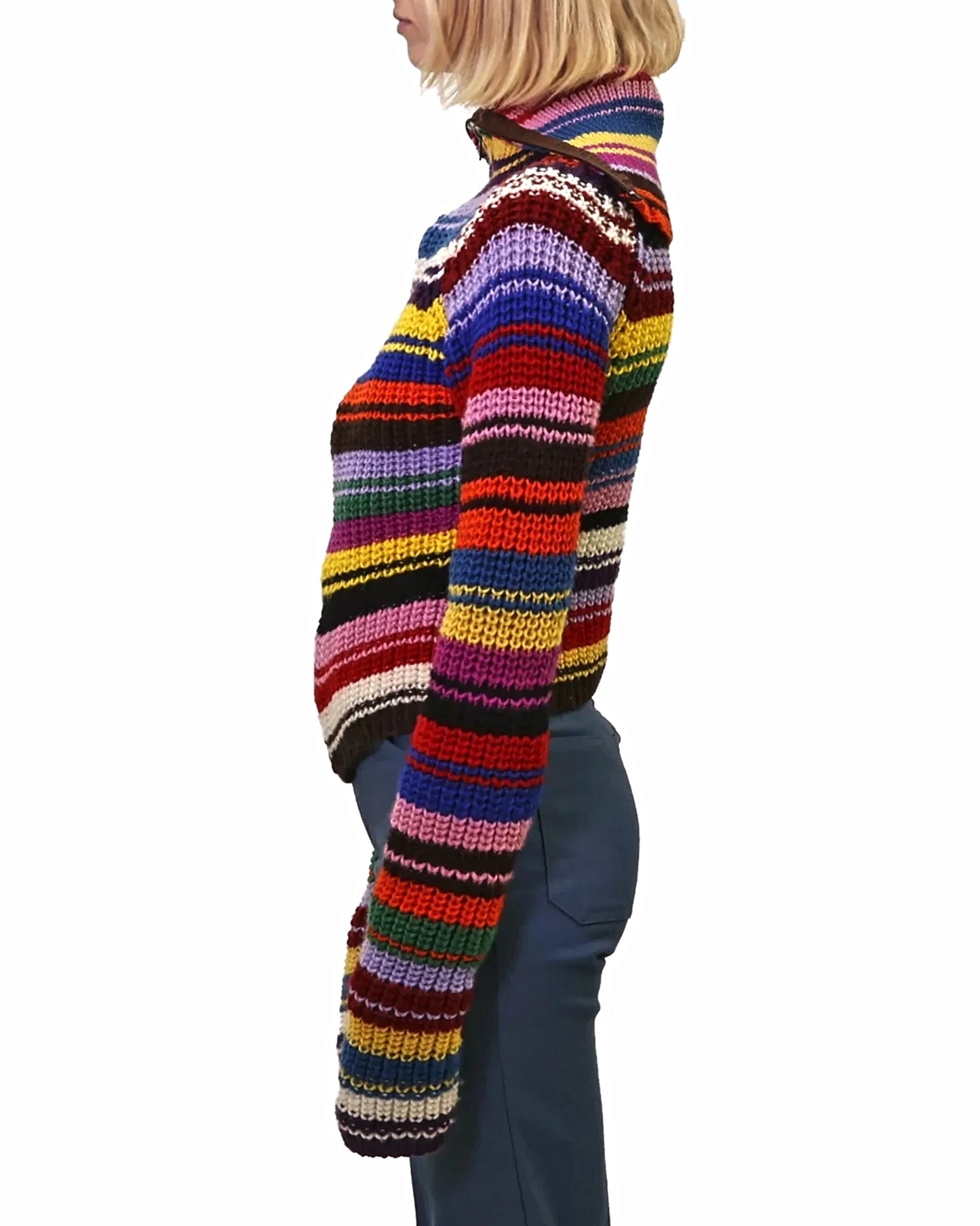 Shqipe | long turtle rib stripe knit cardigan with zip