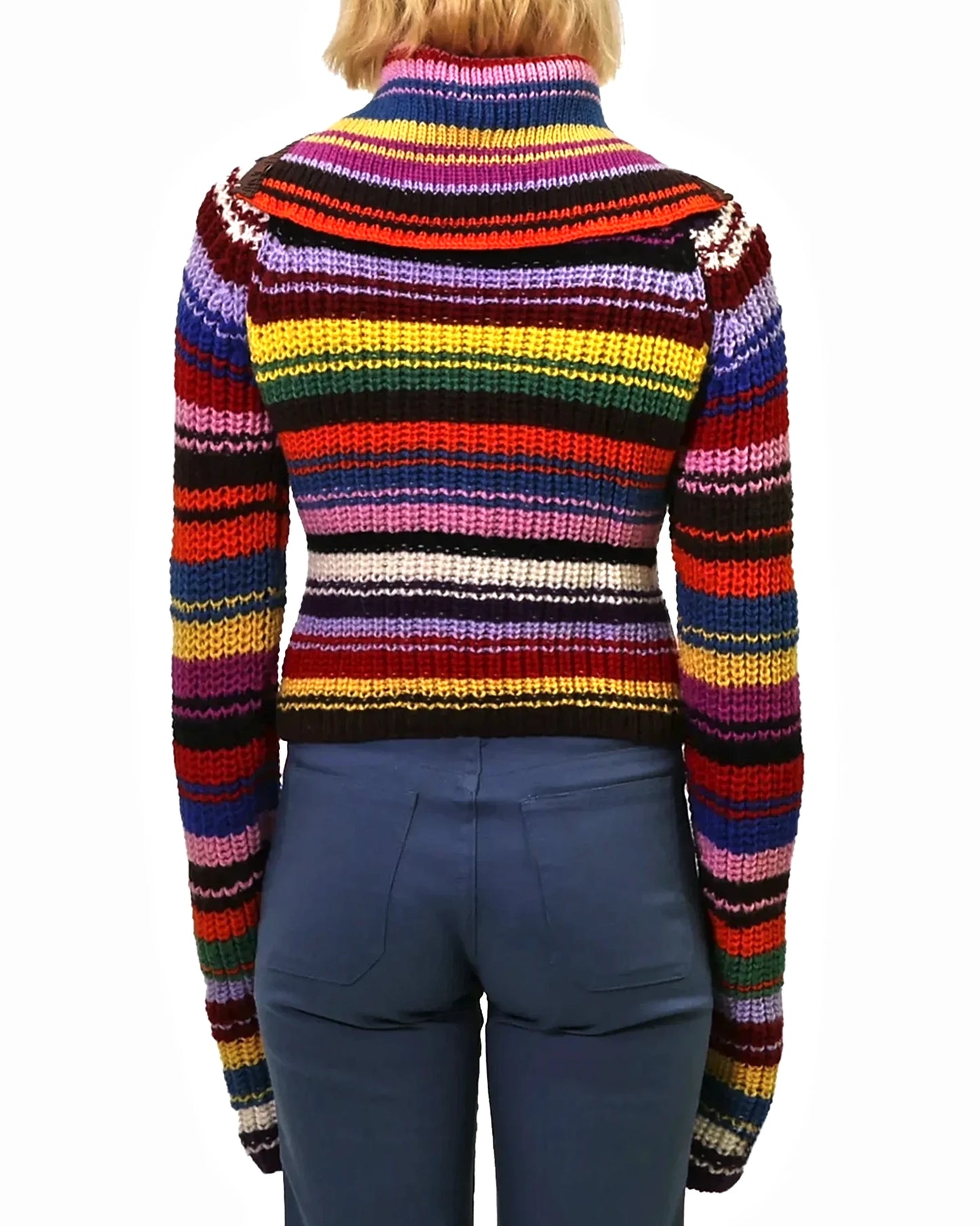 Shqipe | long turtle rib stripe knit cardigan with zip