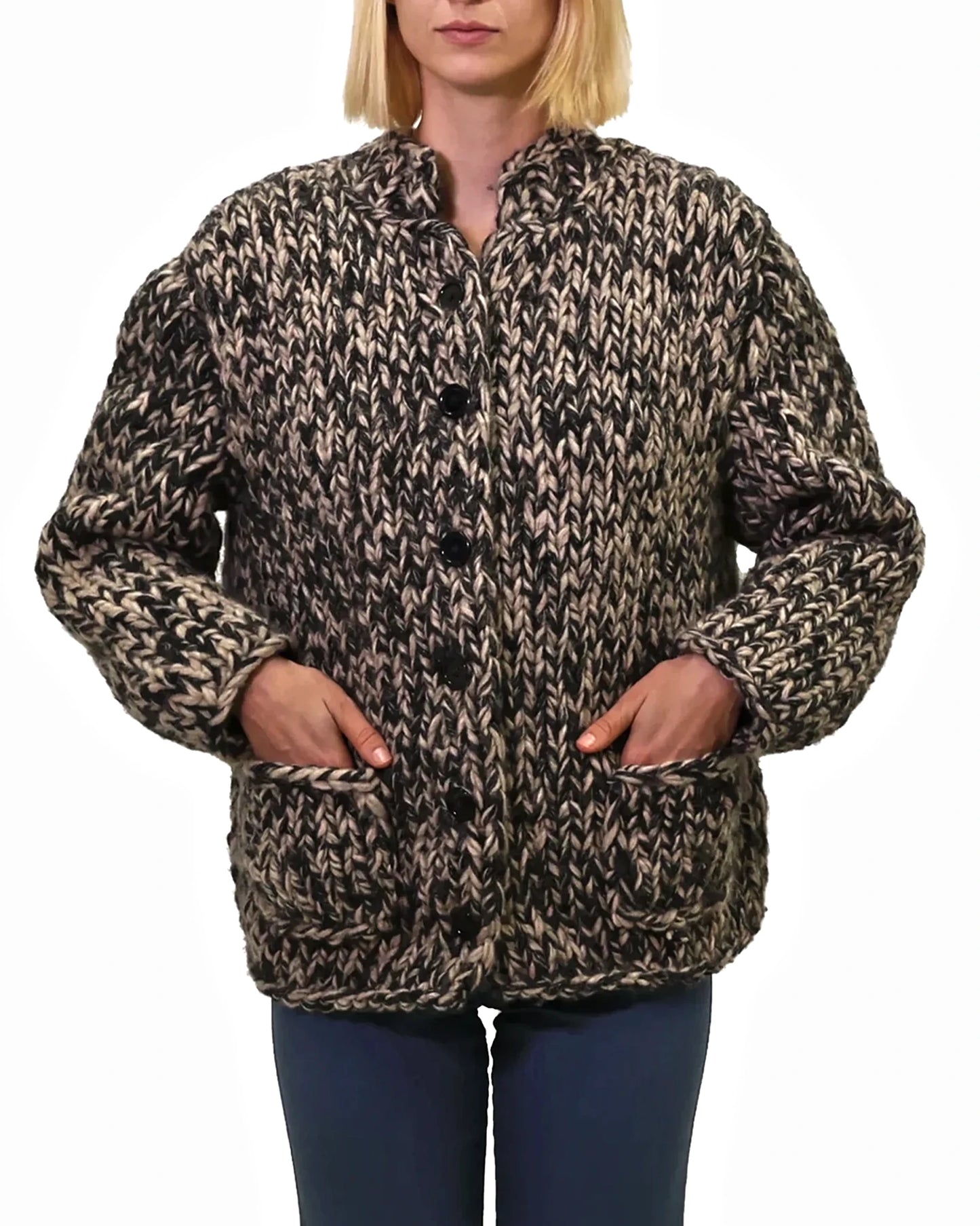 Mimoza | chunky mêlé plain knit with buttons