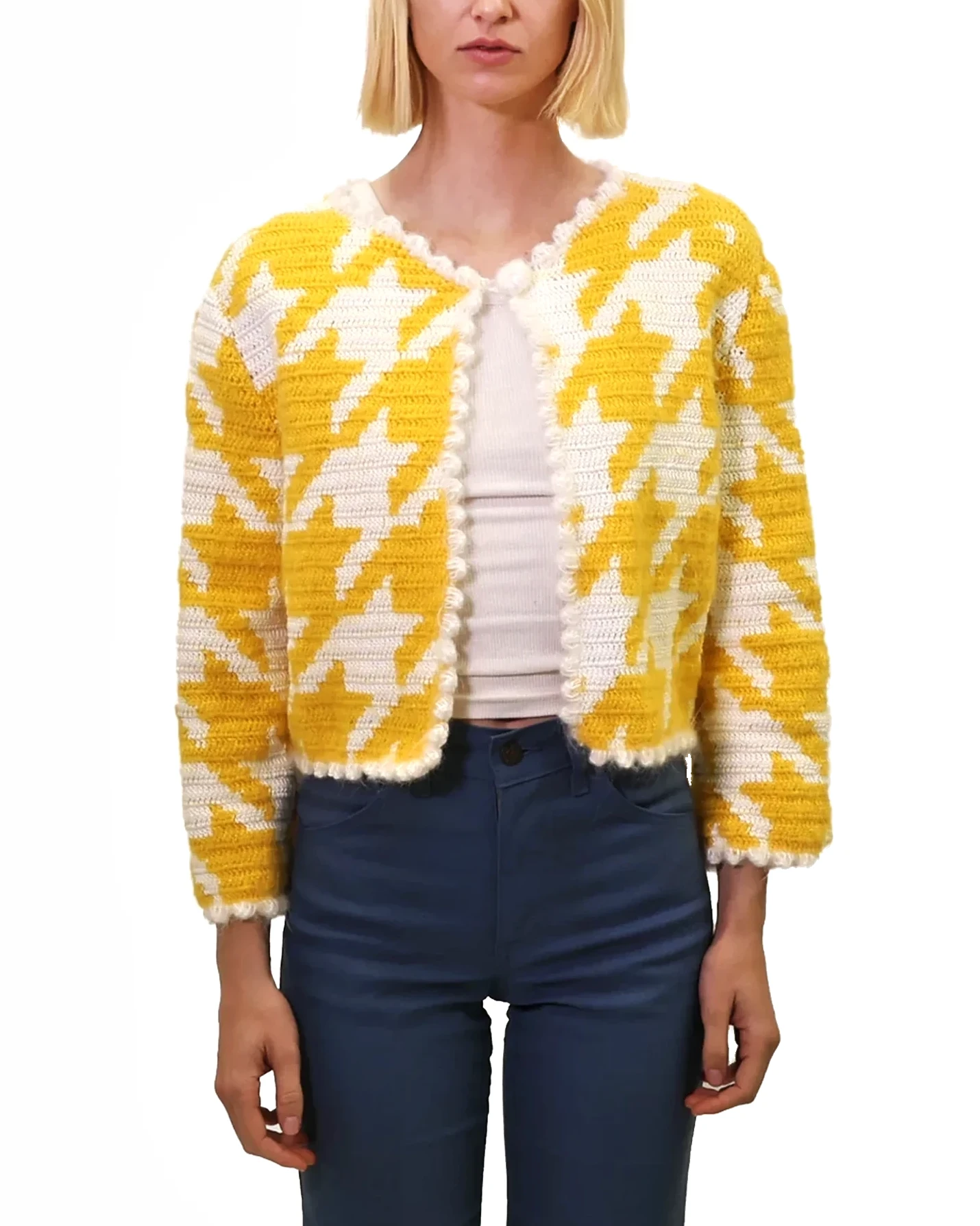 Saranda | pepita crochet cardigan reversible front back with one button