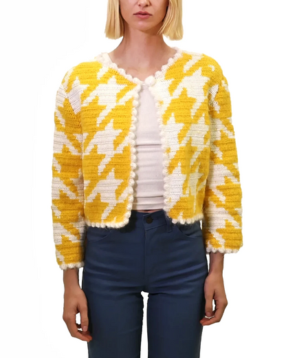 Saranda | pepita crochet cardigan reversible front back with one button