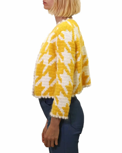 Saranda | pepita crochet cardigan reversible front back with one button