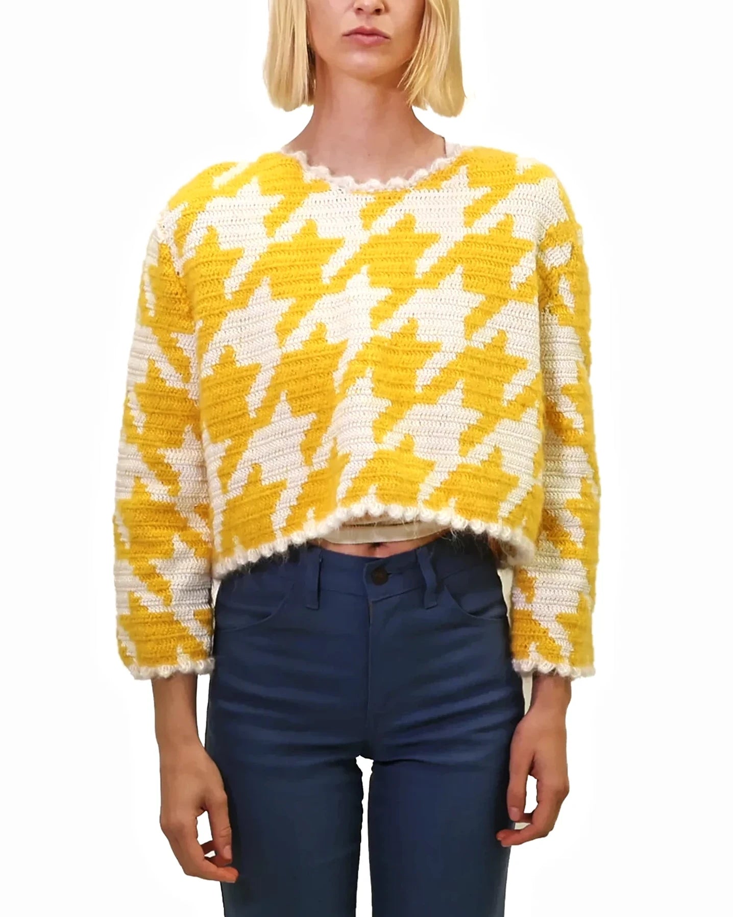 Saranda | pepita crochet cardigan reversible front back with one button