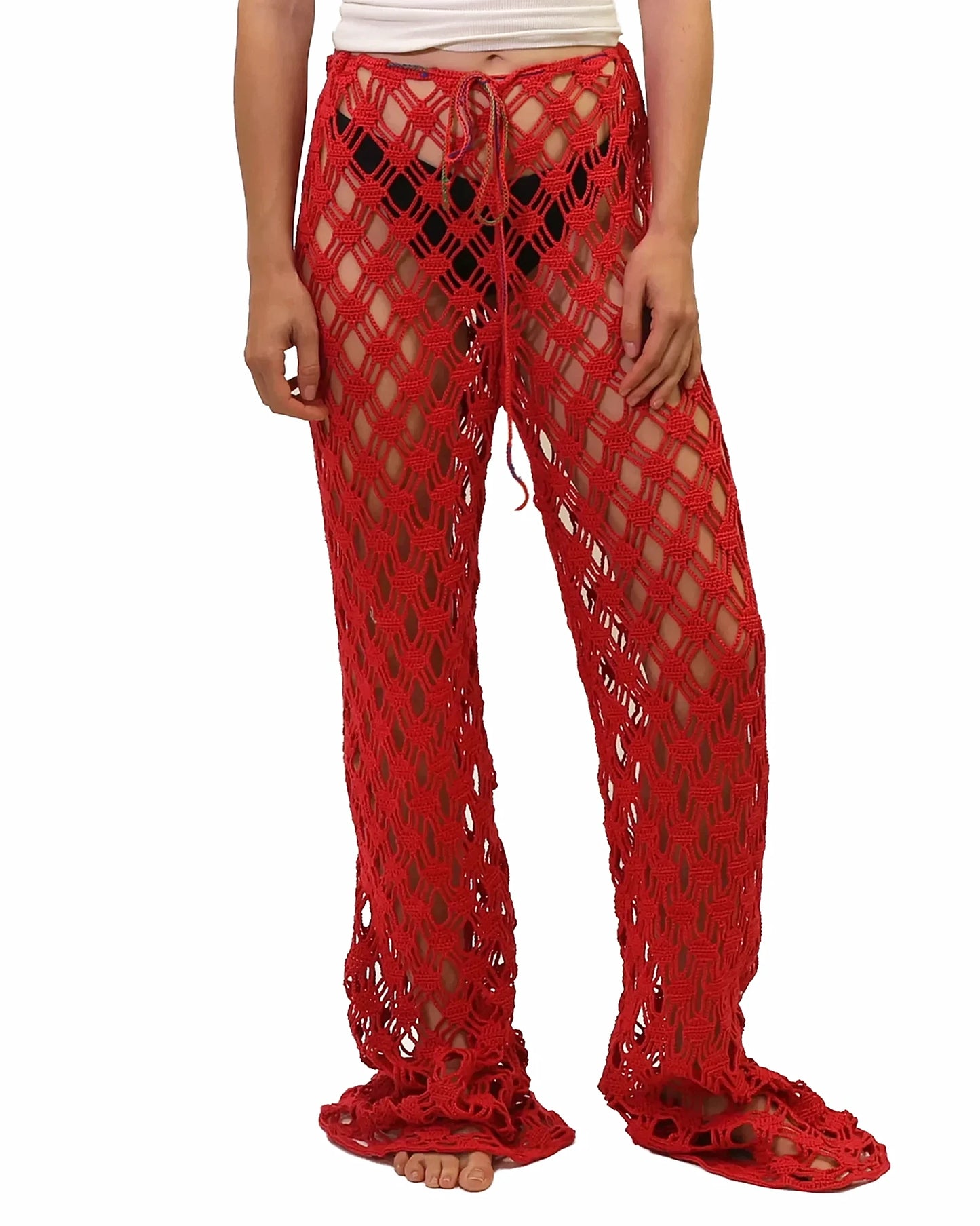 Besa | bias vichy crochet trousers with drawstring