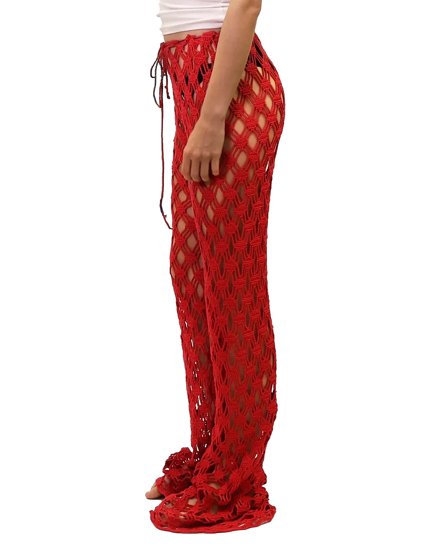 Besa | bias vichy crochet trousers with drawstring