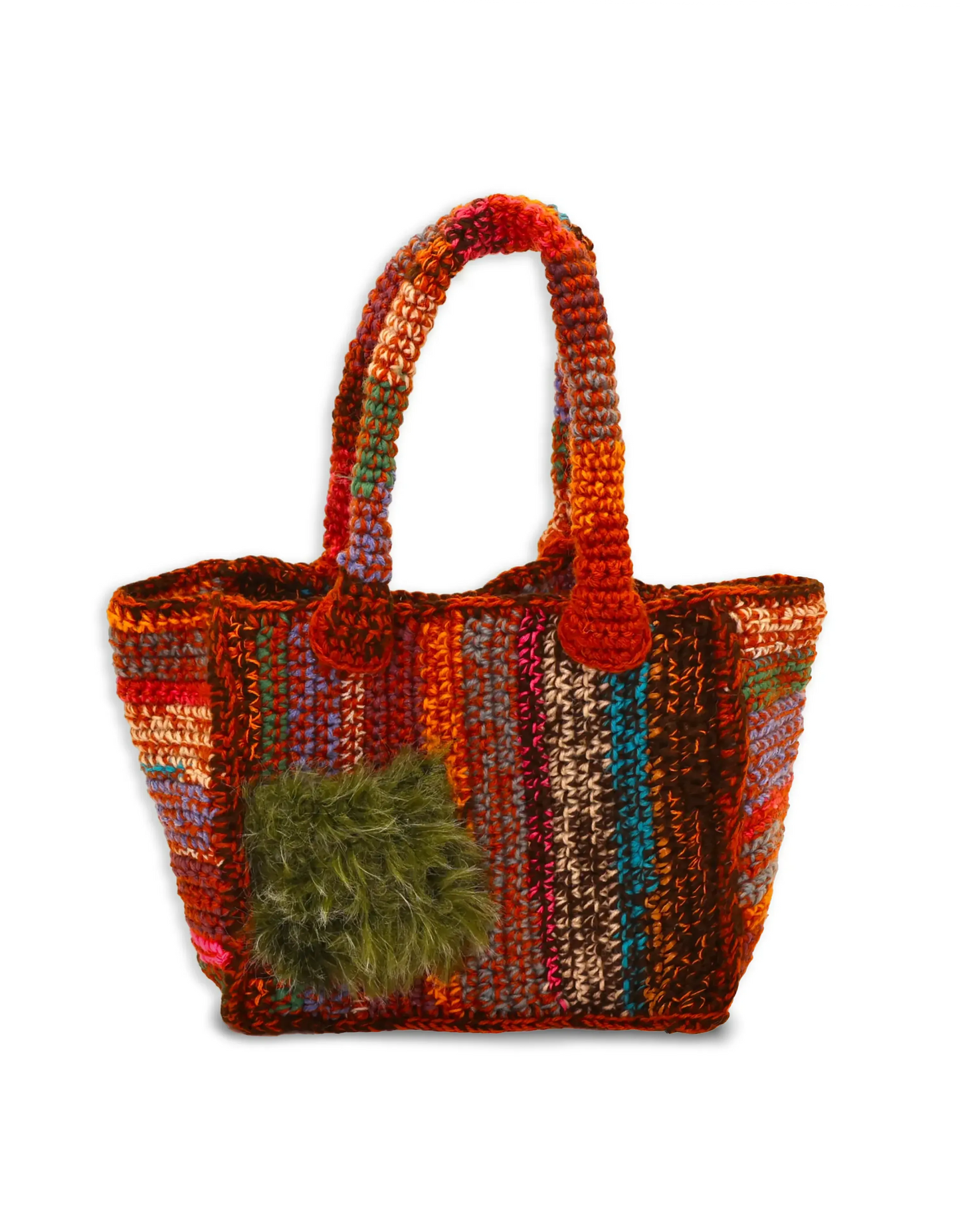 Njomza | stripe crochet bag with little green fluffy pocket
