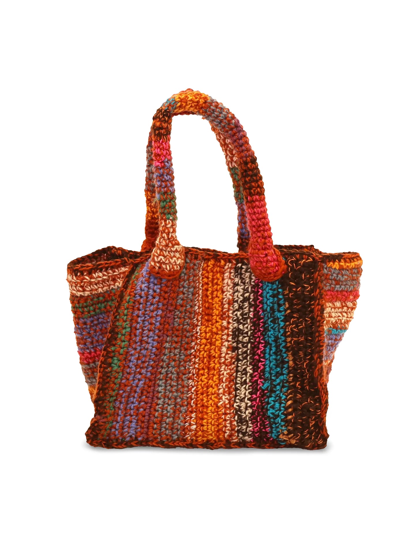 Njomza | stripe crochet bag with little green fluffy pocket