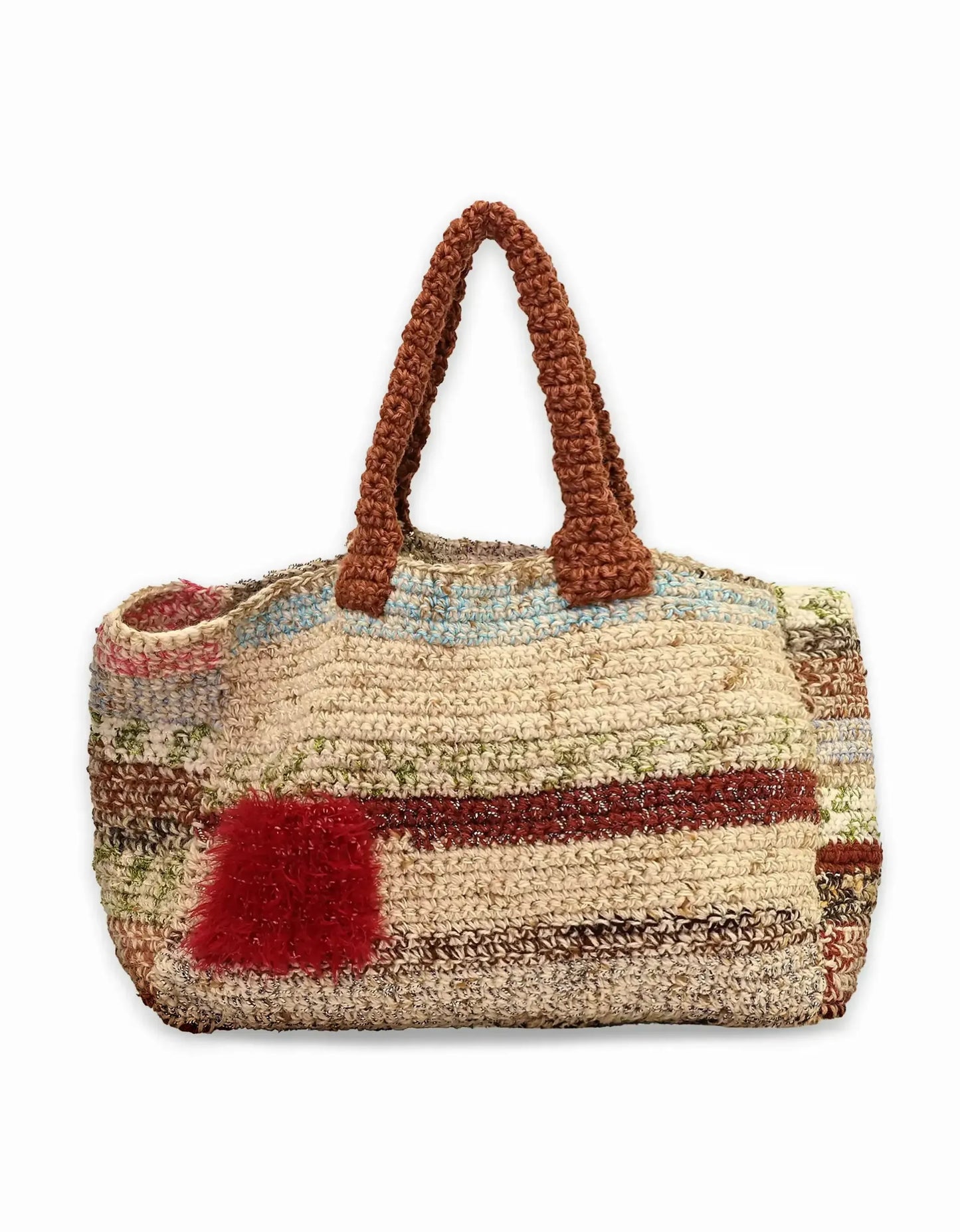 Fitore | stripe crochet cabat with fluffy red pocket