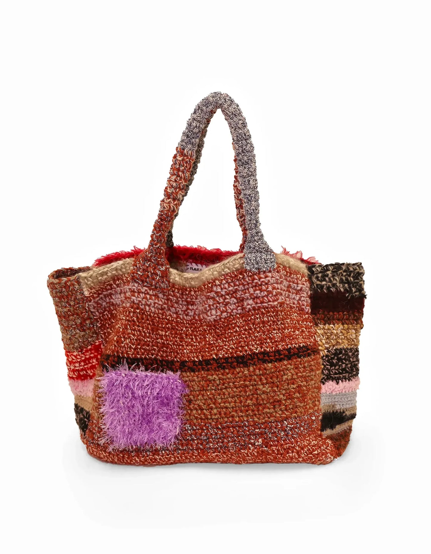 Fitore | stripe crochet cabat with fluffy purple pocket