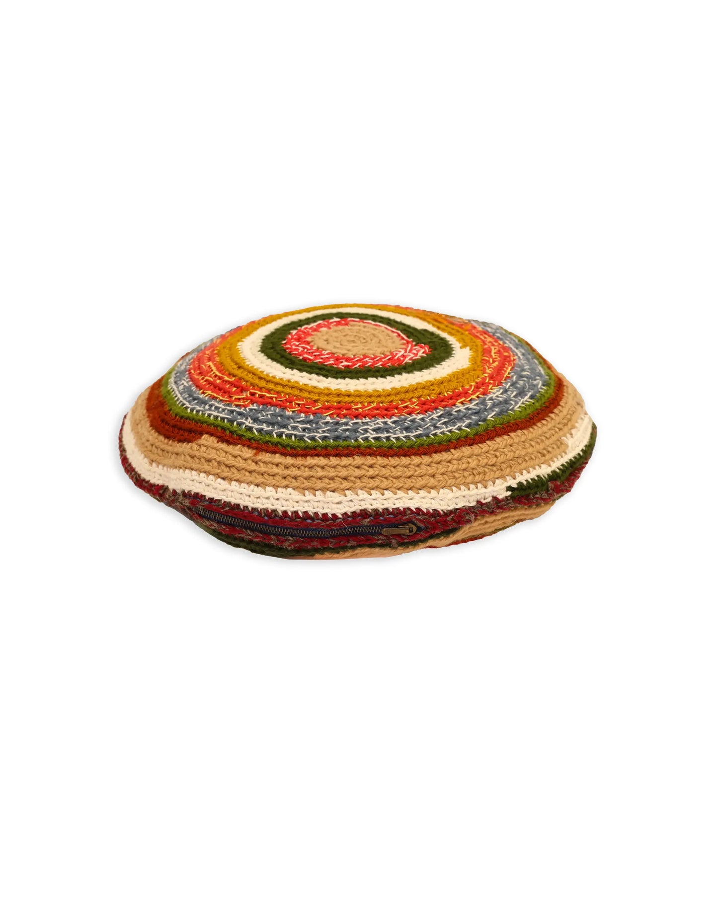 Ylber | chunky round stripe crochet pillow with zip and down inlet
