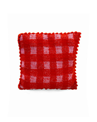 Rrok |  vichy crochet pillow with matching buttons and down inlet