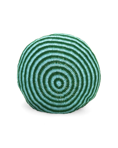 Mal | round bi-color stripe crochet pillow with down inlet