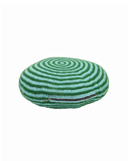 Mal | round bi-color stripe crochet pillow with down inlet