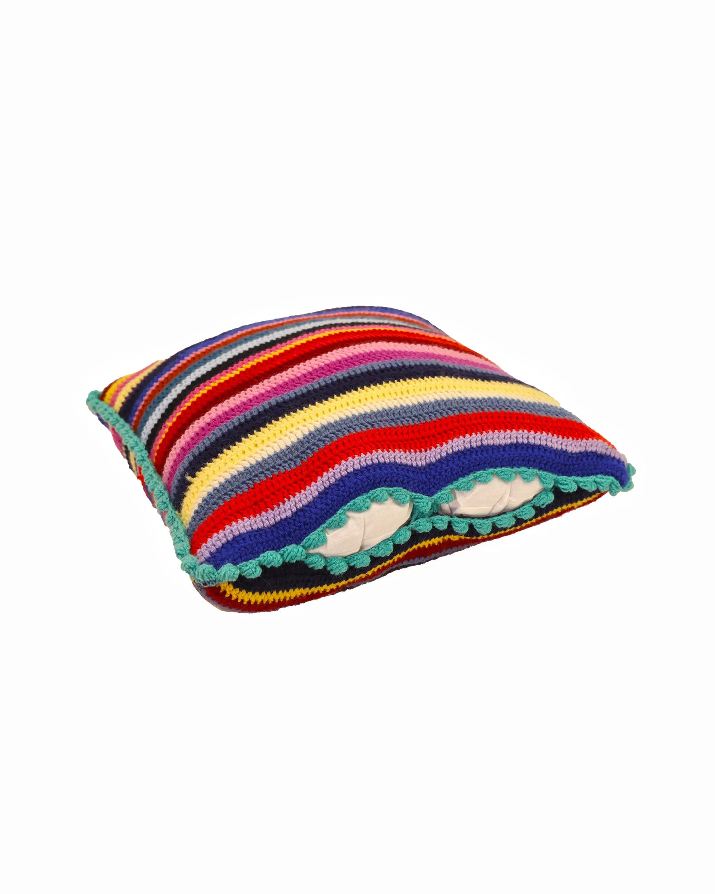 Shpat | stripe crochet pillow with with matching buttons and polyester antibacterial inlet