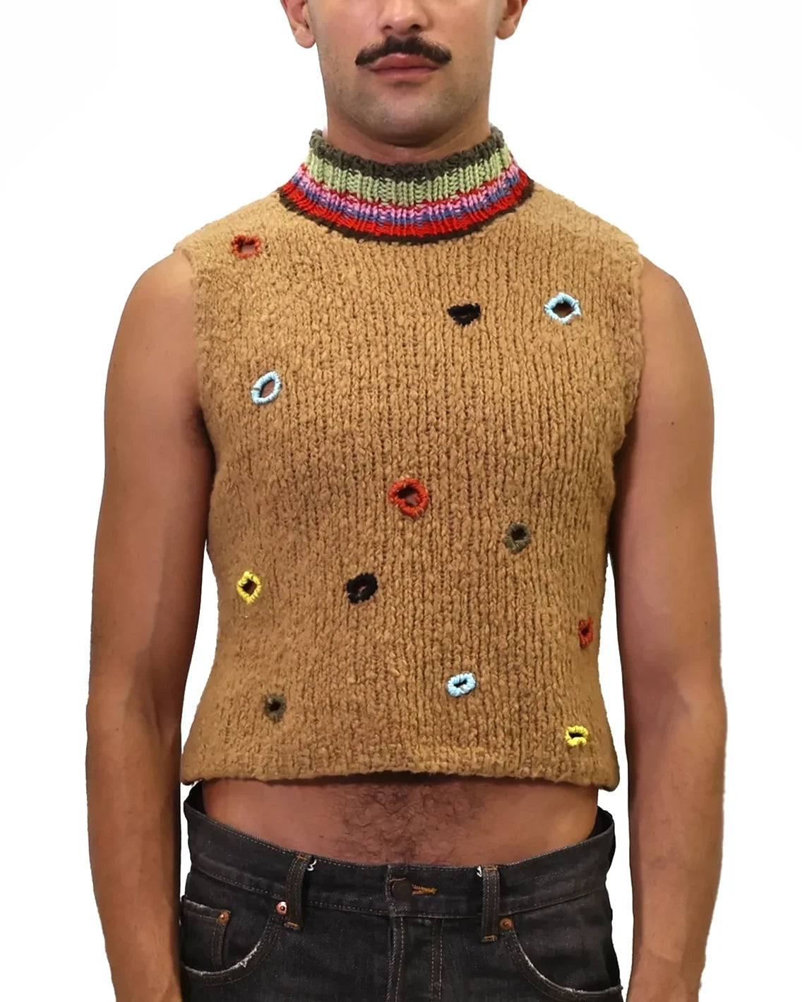 Teuta | fluffy knit turtle top with embroidered holes