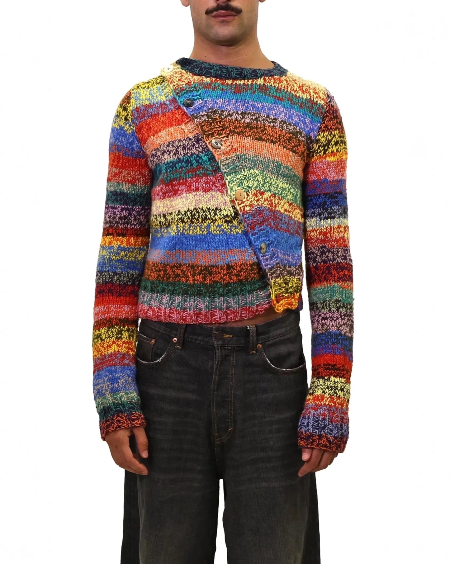 Agnesa | diagonal plain knit cardigan with various buttons