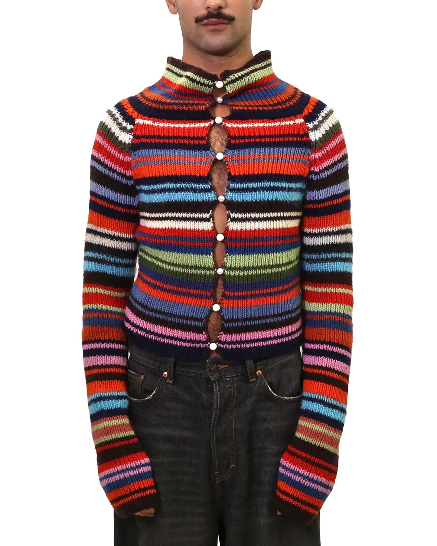 Rina | stripe rib knit cardigan with pearl buttons