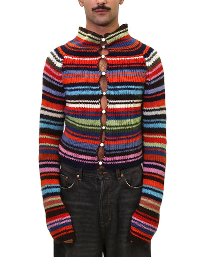 Rina | stripe rib knit cardigan with pearl buttons