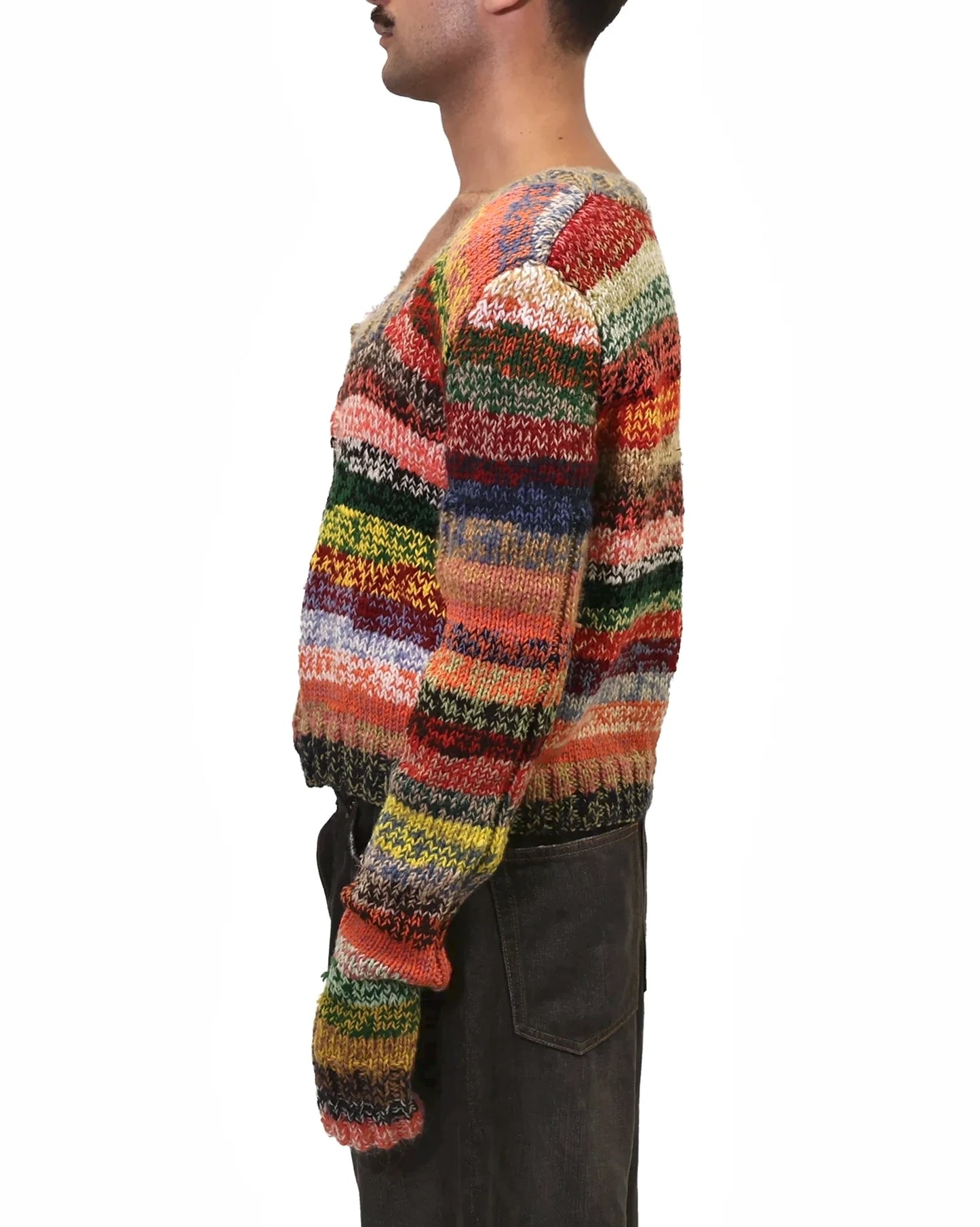 Ganimete | stripe knit cardigan with zip and wide neckline