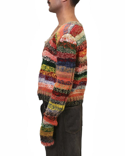 Ganimete | stripe knit cardigan with zip and wide neckline