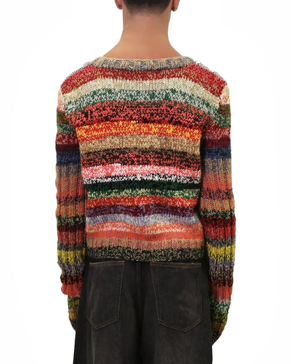 Ganimete | stripe knit cardigan with zip and wide neckline