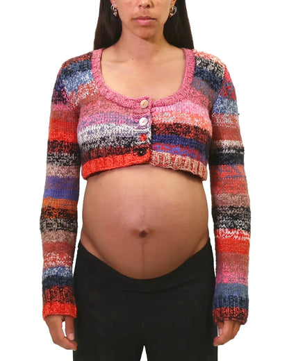 Yllka | cropped stripe plain knit cardigan with various buttons