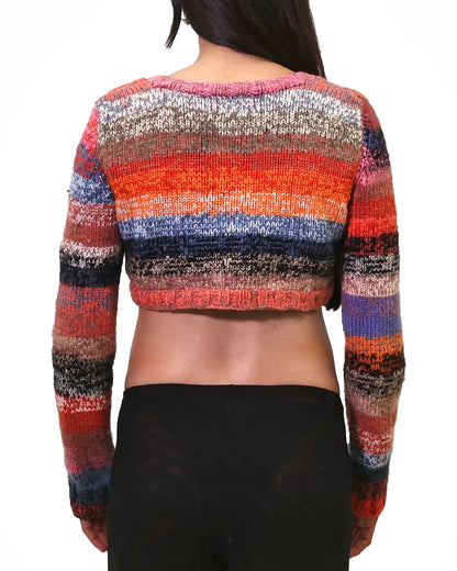 Yllka | cropped stripe plain knit cardigan with various buttons