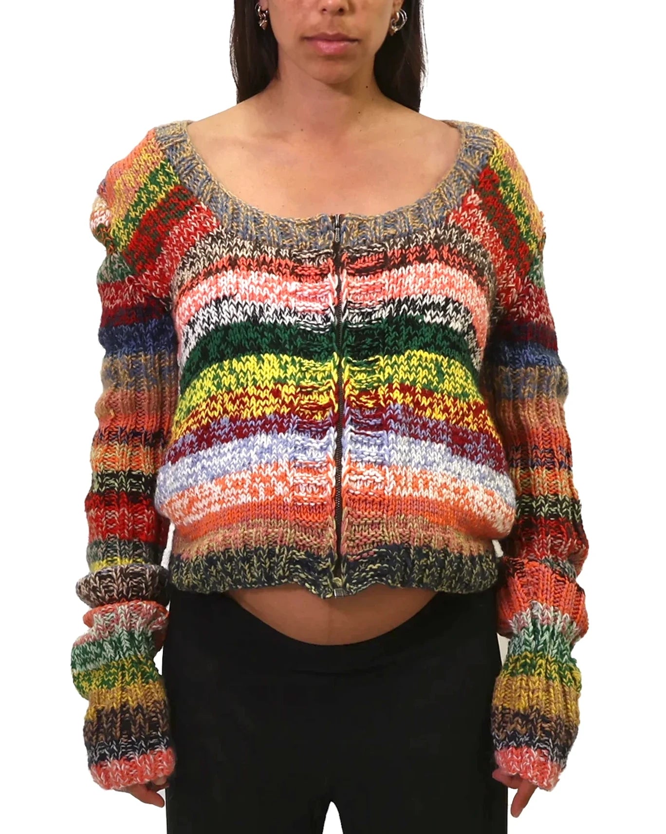 Ganimete | stripe knit cardigan with zip and wide neckline