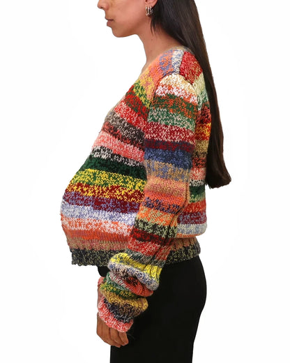 Ganimete | stripe knit cardigan with zip and wide neckline