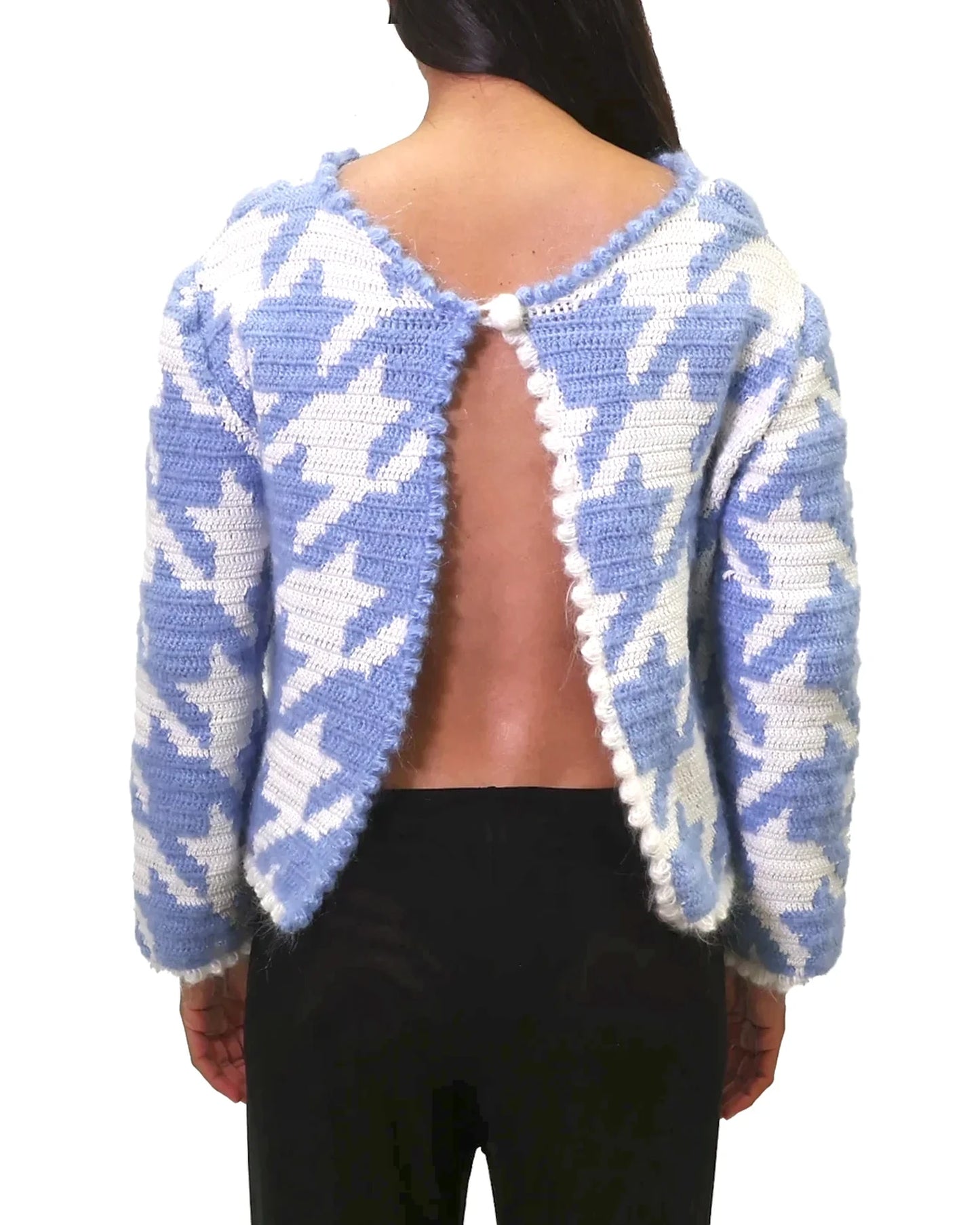 Saranda | pepita crochet cardigan reversible front back with one button