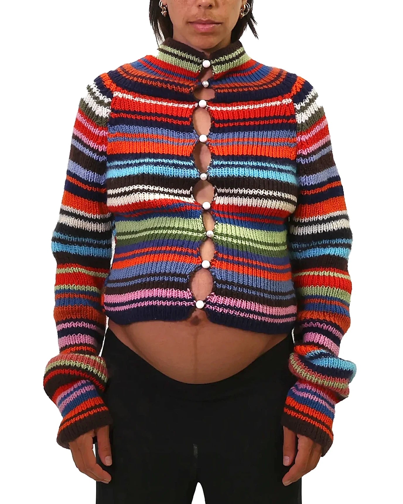 Rina | stripe rib knit cardigan with pearl buttons