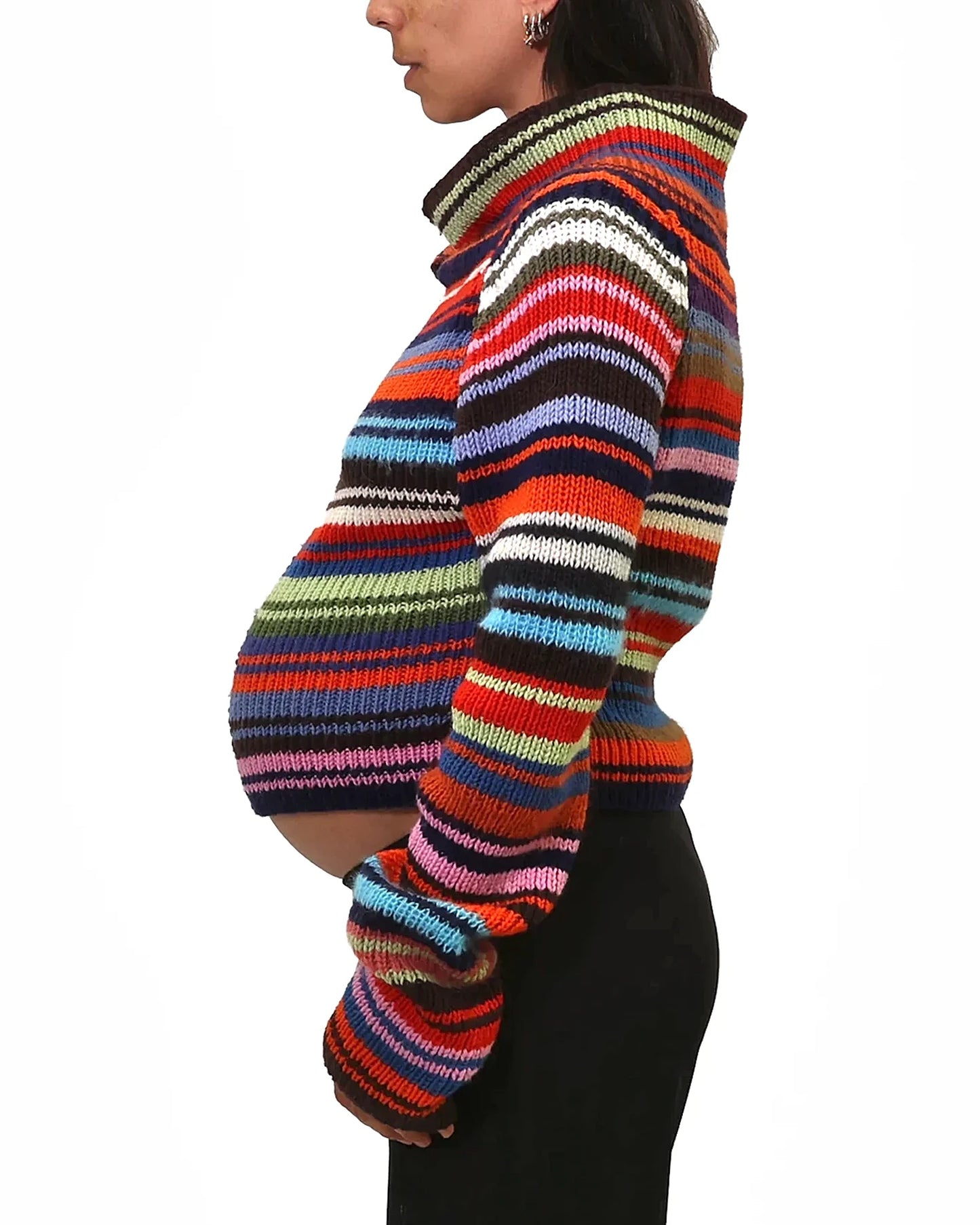 Rina | stripe rib knit cardigan with pearl buttons