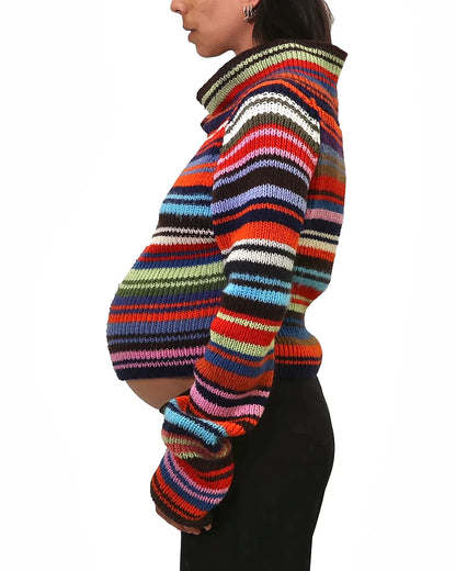 Rina | stripe rib knit cardigan with pearl buttons