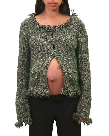 Floriana | mélange plain knit with cardigan fringes and pockets