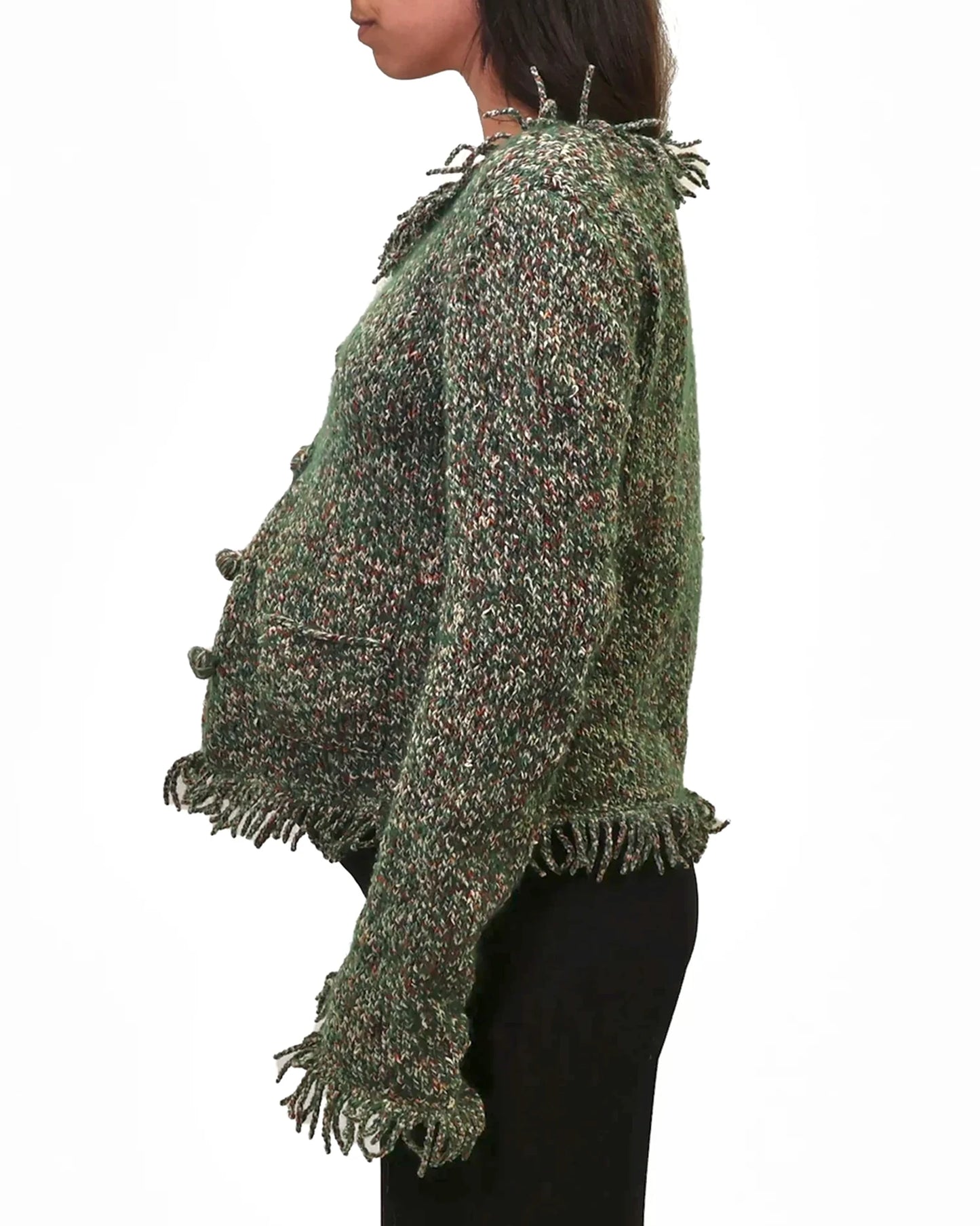 Floriana | mélange plain knit with cardigan fringes and pockets